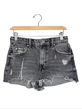 Zara Edgy Black Distressed Denim Festival Shorts | High Rise | Size 4, Small